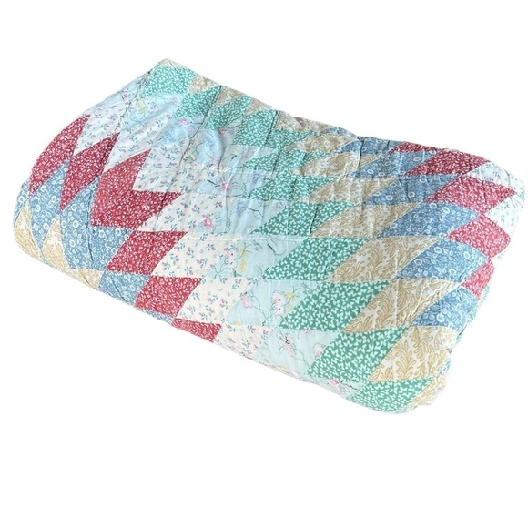 VTG Star Burst Quilt Calico Prairie Diamond Patchwork Hand Quilted 86x99 READ - Picture 4 of 16